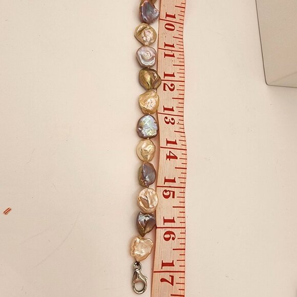 Large Keshi Baroque Pearl Necklace And Bracelet Set, Rainbow Colors 925  SS - Picture 11 of 15